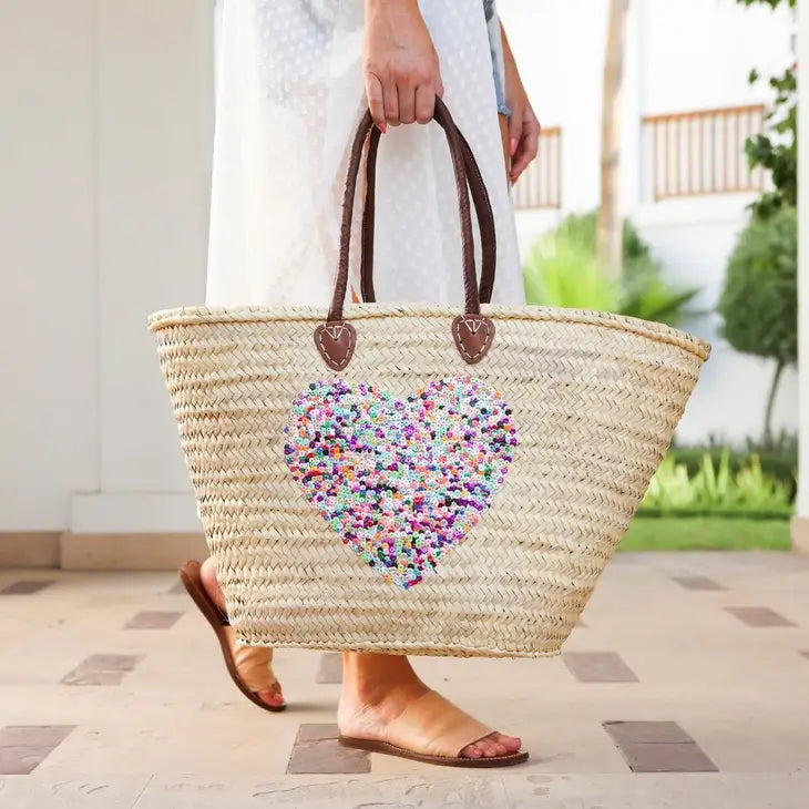 Heart Sequined Beach Bag
