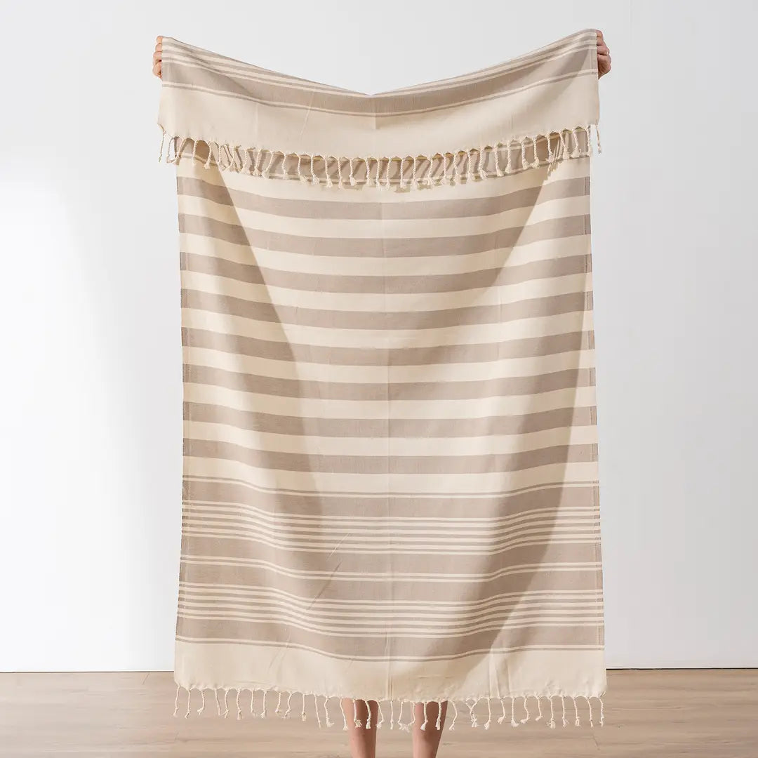 Beige Striped Beach Towel