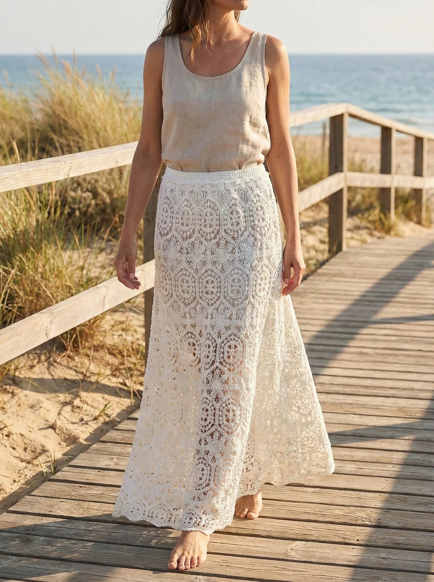 White Crochet Maxi Skirt